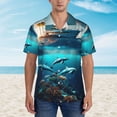 thumbnail image 2 of Fotbe Hawaiian Ship Dolphin Hawaiian Shirt for Men Unisex Summer Beach Casual Short Sleeve Cotton Linen Button Down Shirts-XX-Large, 2 of 5