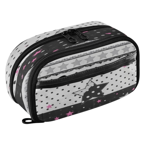 Large Pencil Pen Case Capacity PVC Pencil Pouch Makeup Bag for Women Man, Star?dot PatternPrinted