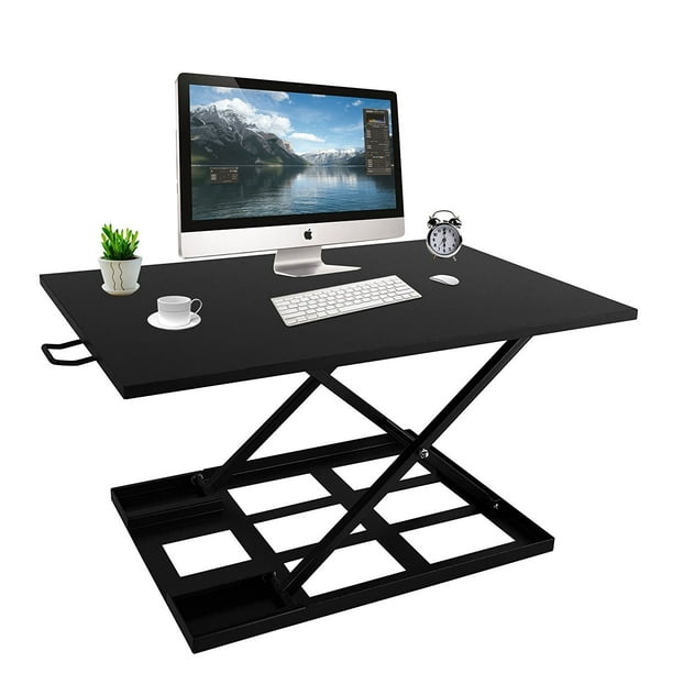 Isunnao Adjustable Standing Desk Sit Stand Up Desk Converter With Ergonomic Height Riser Desktop Computer And Laptops 32 X 22 Black 32 X 22 Walmart Com Walmart Com