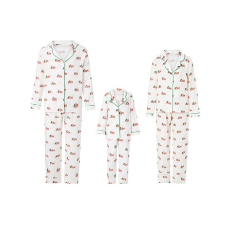 

CenturyX Christmas Matching Family Pajamas Sets Dad Mom Kid Cartoon Tree Car Pattern Lapel Long Sleeve Shirt Trouser Sleepwear White Kid 2-3 Years