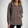 thumbnail image 6 of Women's Quarter Zip Tunic Sweatshirts Fashion Lapel Ribbed Knit Shirts Long Sleeve Pullover Casual Tops with Pockets (2XL, Brown), 6 of 7