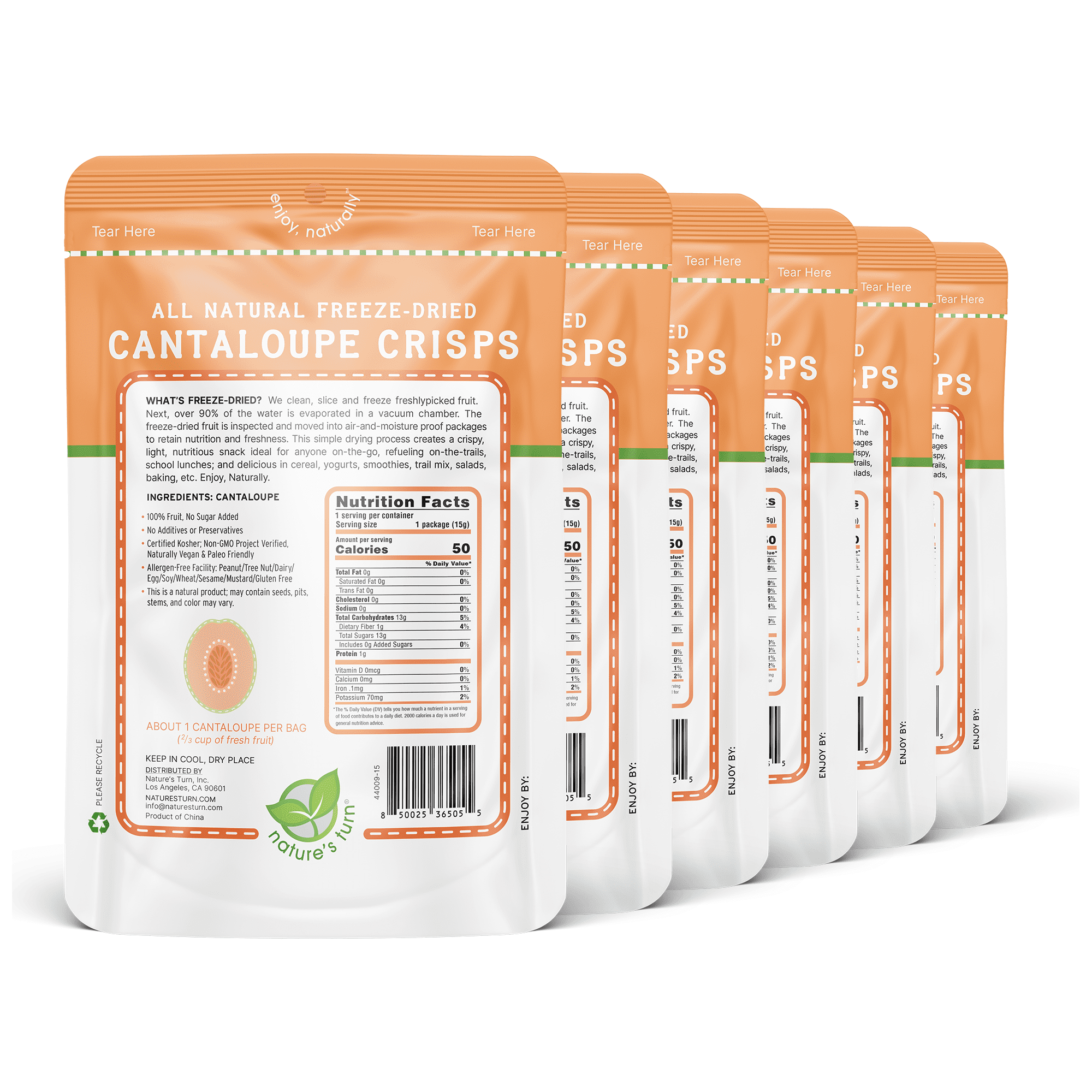 Nature’s Turn Freeze-Dried Cantaloupe Crisps, No Added Sugar, Healthy Natural Fruit Crisp Snack for School Lunches, 12 Pack (0.53 oz Each)