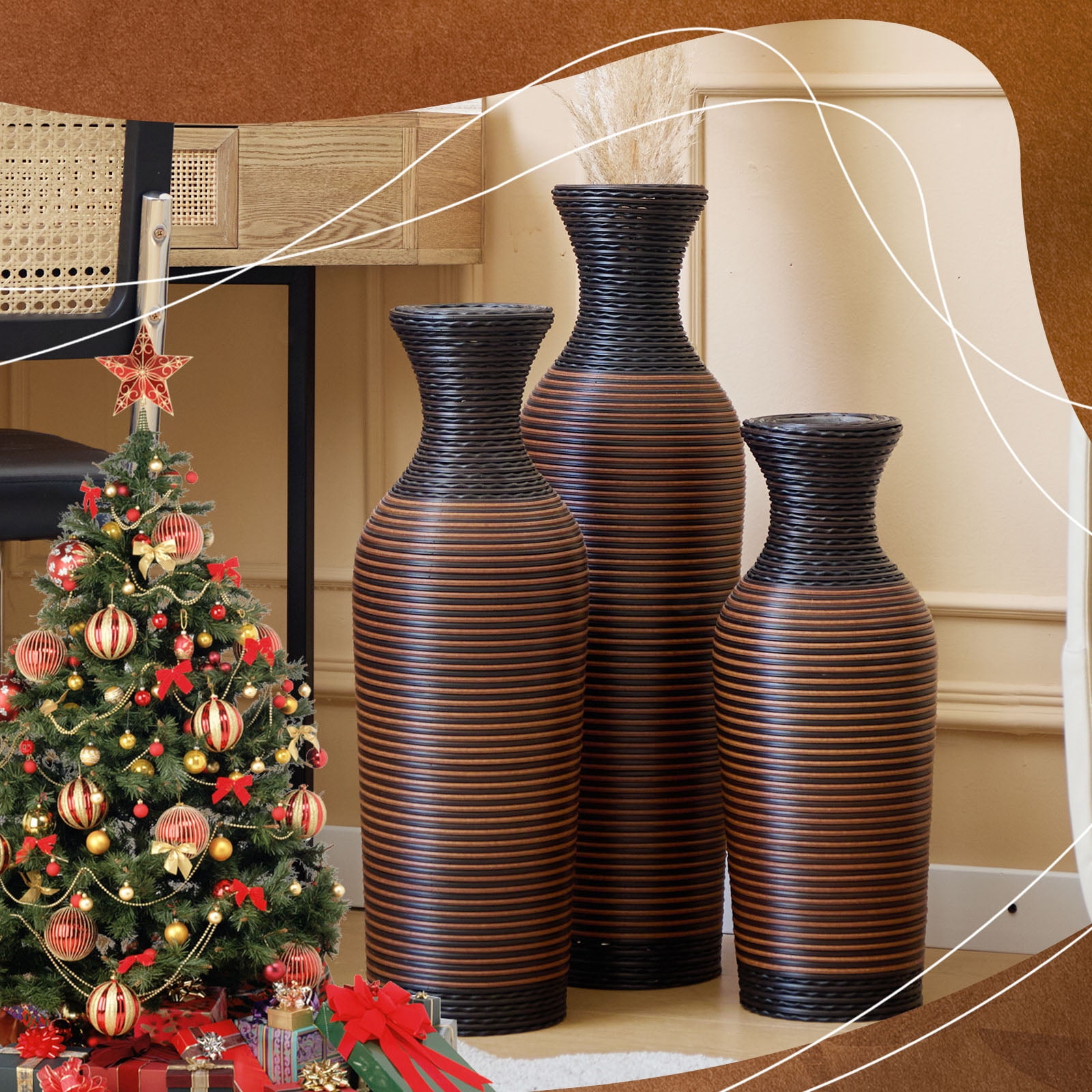 Aukfa Tall Floor Vase Set of 3, Extra Large Metal Decorative Vases for Living Room Dining Room Bedroom,Coffee