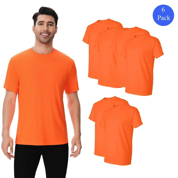 Zfeel Hi-Vis Safety Work T-Shirt, Full Polyester, Men's High Visibility Tee, Neon Orange, 6 Pack, S