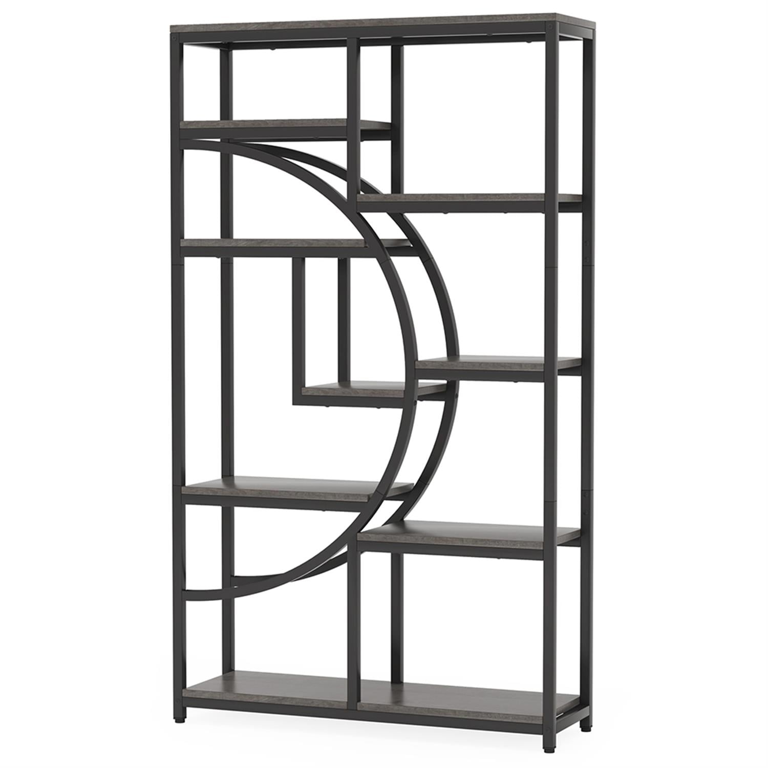 Demi Bonn 69" Freestanding Bookshelf with 9 Open Shelves, Wood and Metal Bookcase Storage Organizer, Display Standing Shelf Unit for Bedroom, Living Room, Gray