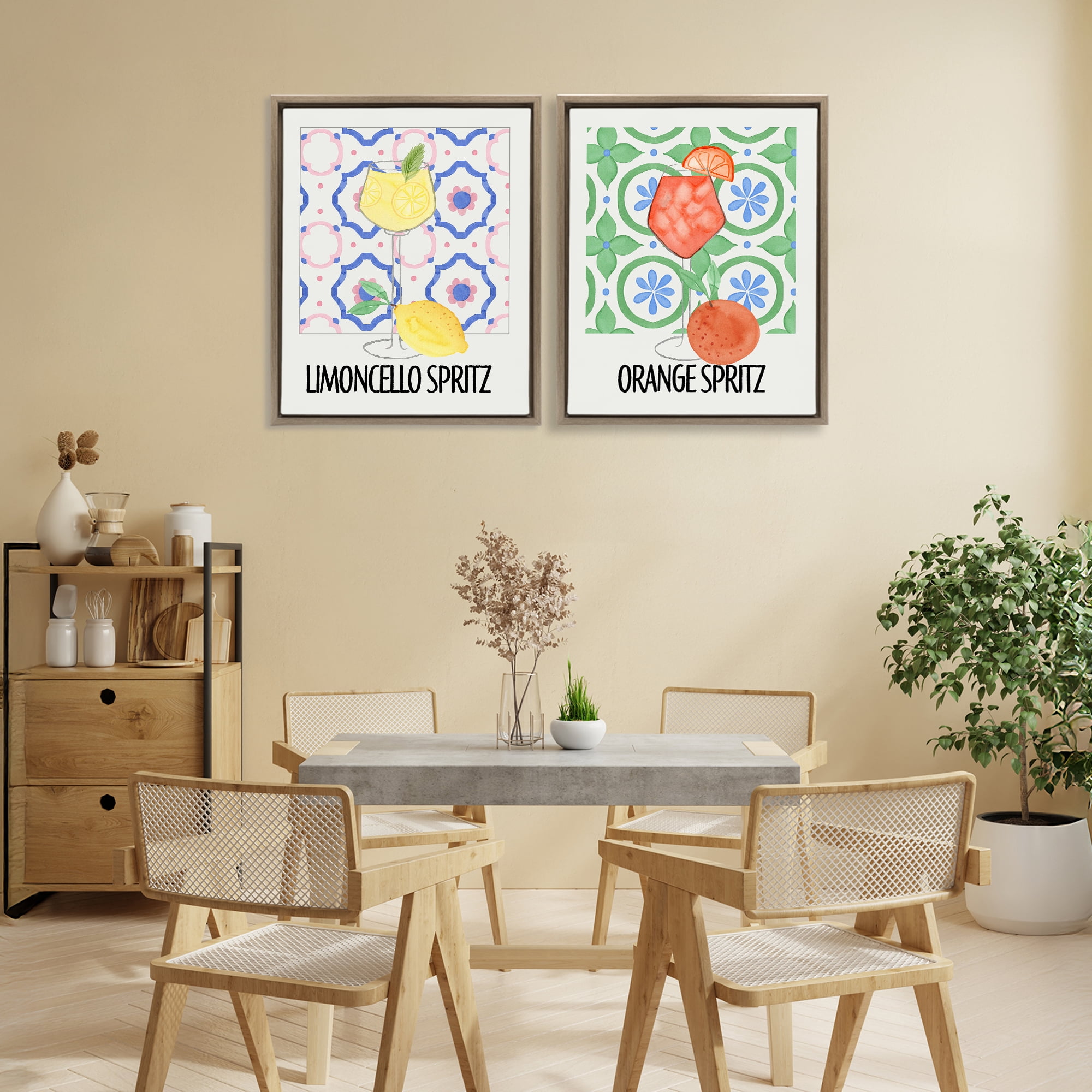 Stupell Industries Citrus Spritz On My Mind 2 Piece Brown Framed Floater Canvas Set, design by Nina Jacobs