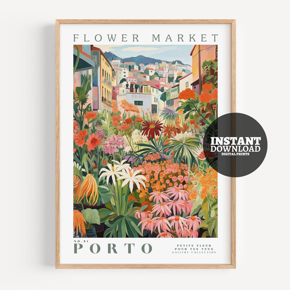 Flower Market Print Porto Print Botanical Prints Prints Colorful Prints Trendy Prints Green Prints Art Gift Flower Print