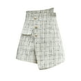 thumbnail image 1 of High Waist Button Front Skirt Fashionable Irregular Women Plaid Tweed Wrap Skirt for Spring, 1 of 8