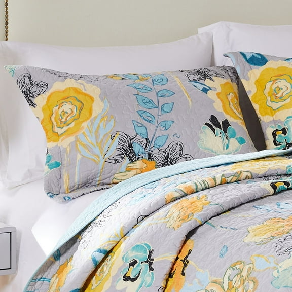 Global Trends Wildflower Contemporary 100% Cotton Pillow Sham, Gray, Standard 20x26-inch