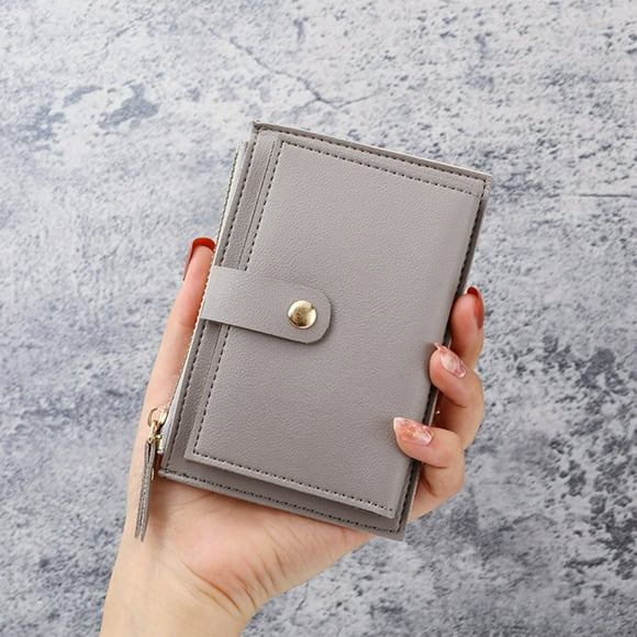 WIZUTIZ Women's Wallet with Credit Card Slots Large Size Billfolds Zipper Purses Women Card Case Purse Womens Womens Zipper Pockets Medium Solid Bags Waterproof Large-Capacity Bag 1 PC Gray