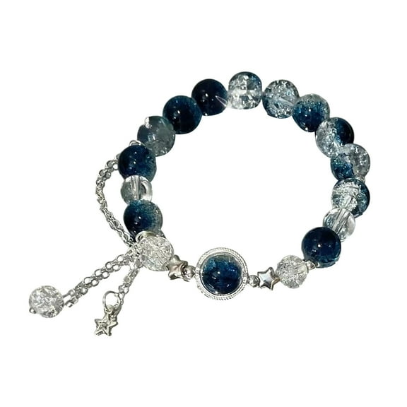 Easdesey Women's Galaxy Bracelet with Blue Cracked Glass Beads, Star Charm, Handmade Cosmic Jewelry, Adjustable Fashion Gift for Her