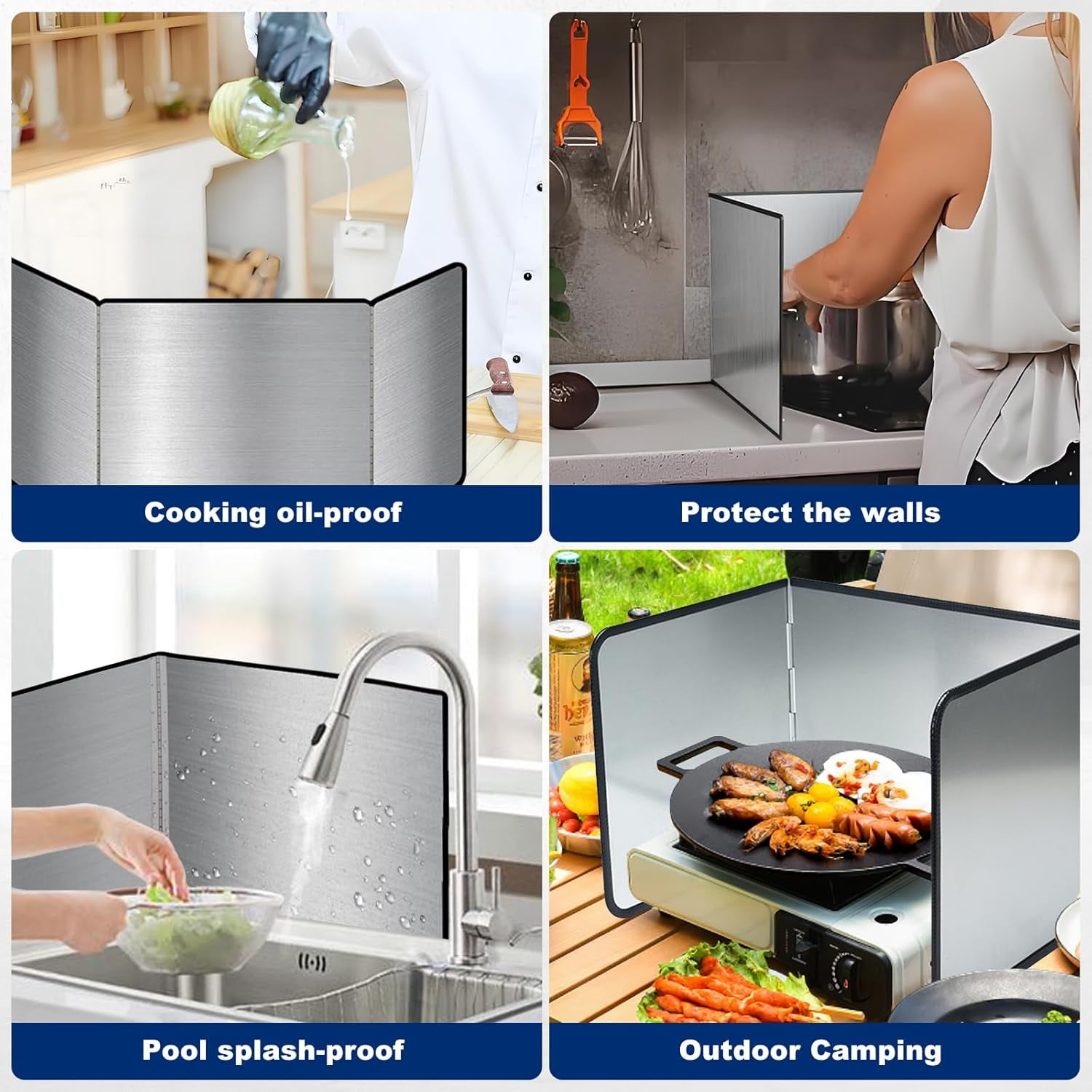 Foldable Stove Splatter Guard, 4 Sided Splatter Guard Stainless Steel Backsplash, Oil Splash Insulation Board, Nonstick Oil Splatter Guard Stove for Cooking Frying Stove Top Wall