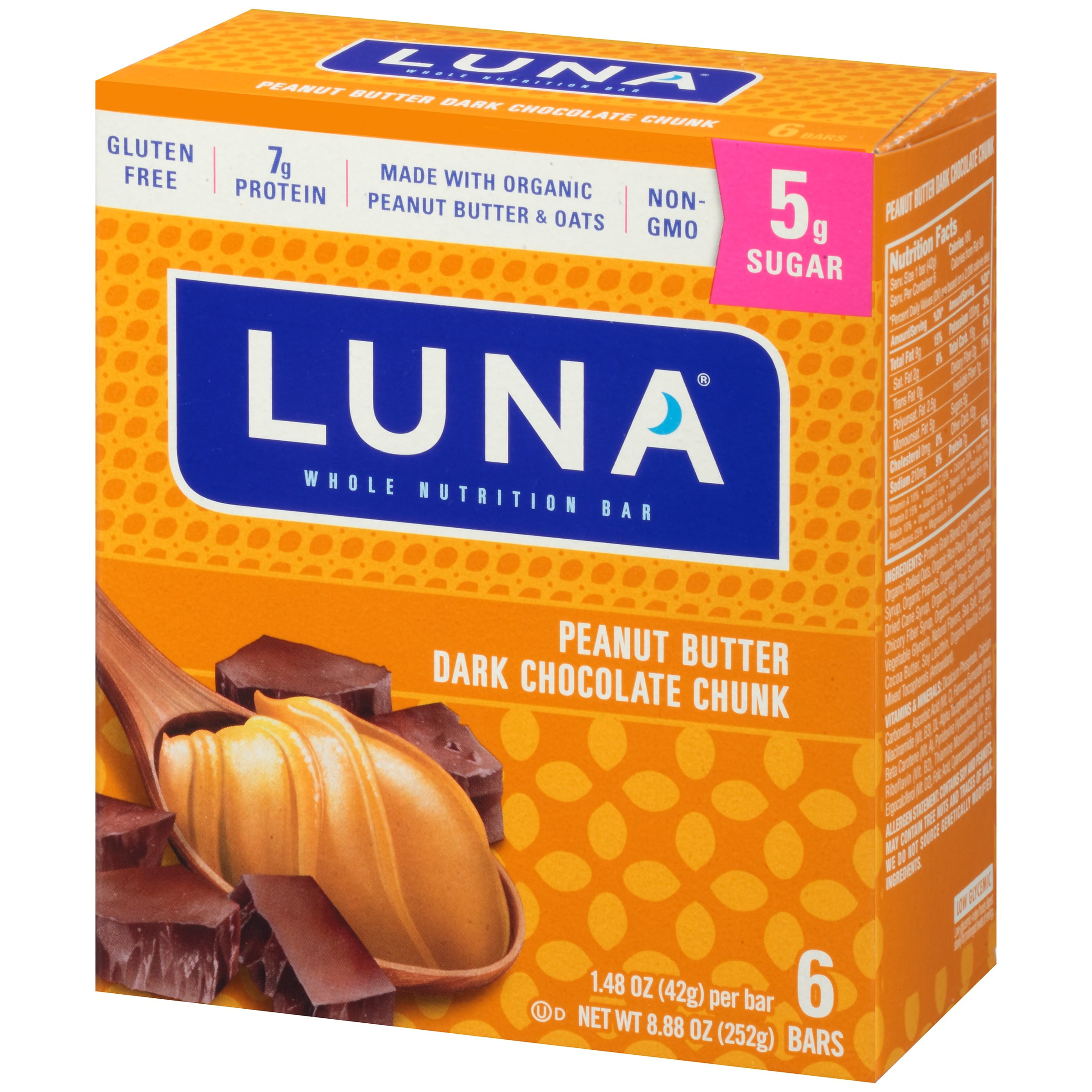 Luna Bar 8 Grams Of Protein Peanut Butter Dark Chocolate Chunk 148 Oz 6 Ct Luna Bar 8 Grams Of Protein Peanut Butter Dark Chocolate Chunk 148 Oz 6 Ct