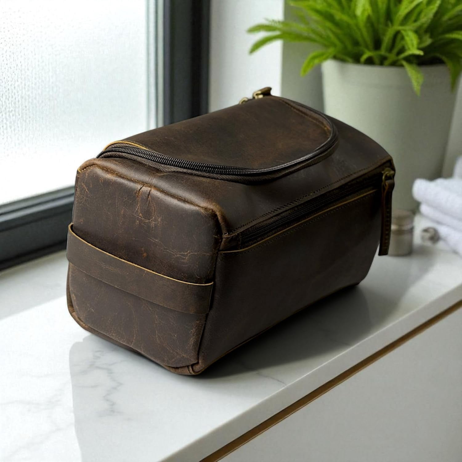 Personalized Hand Crafted Leather Toiletry Bag for Men, Shaving Bag, Travel Pouch, Engraved Monogrammed Leather Dopp Kit, Gift for Men,Boyfriend,Birthday, Travel Size Toiletries size (10" x 5" x 4.5"