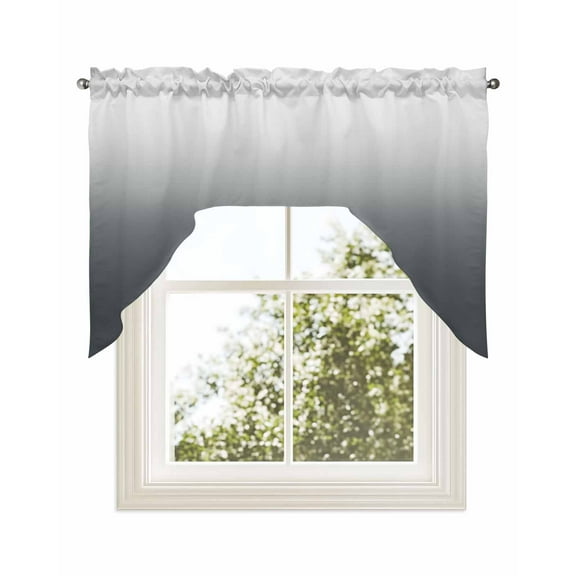Grey Ombre Kitchen Curtains Swag Valance for Windows/Bathroom/Cafe, Farmhouse Gradient Modern Abstract Art Rod Pocket Drape Panel Swag Curtains Valance for Bedroom/Living Room 56"x36"