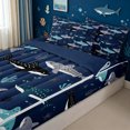 thumbnail image 3 of meiyoeat Cartoon Shark Whale Shark Ocean Zipper Comforter Set with Fitted Sheet and 2 Pillowcases for Boys Girls, Starfish Sea Marine Zipper Bedding Set, Navy, Blue Reversible, 3-Piece, 3 of 6