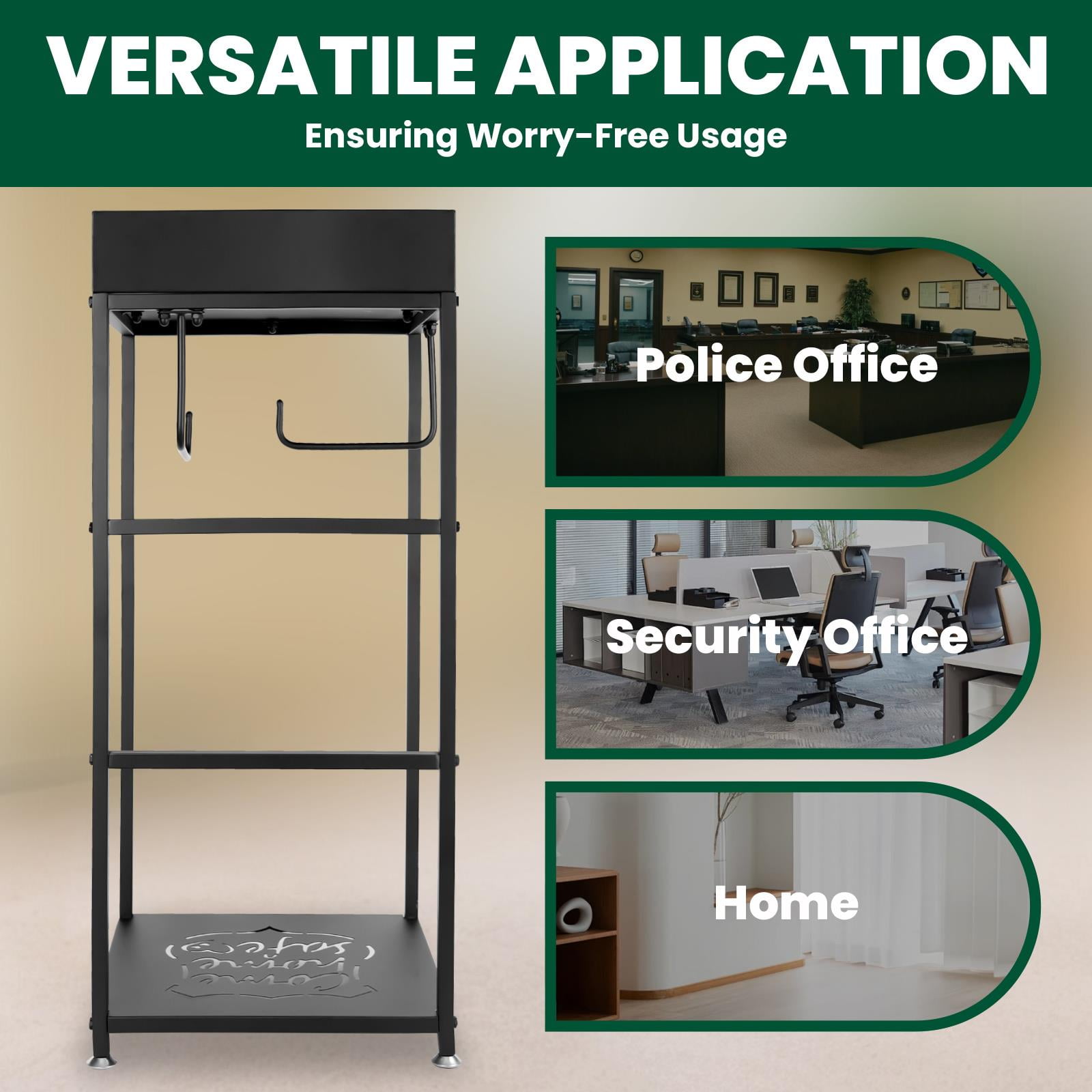 Police Hanger, Tactical Duty Gear Rack Decor, Armor Stand with 3 Hooks, Black Metal Police Gear Rack, Heavy Duty Carbon Steel Law Enforcement and Military Gear Stand for Tactical Gear Storage