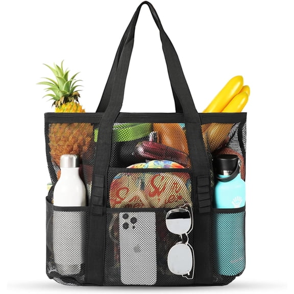Portable Mesh Bathroom Shower Caddy & Beach Pool Tote – Large Toiletry Bag for Gym, Dorm, and Swimming (Black)