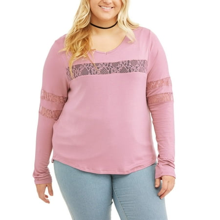 Junior Plus V-Neck Lace Varsity Top