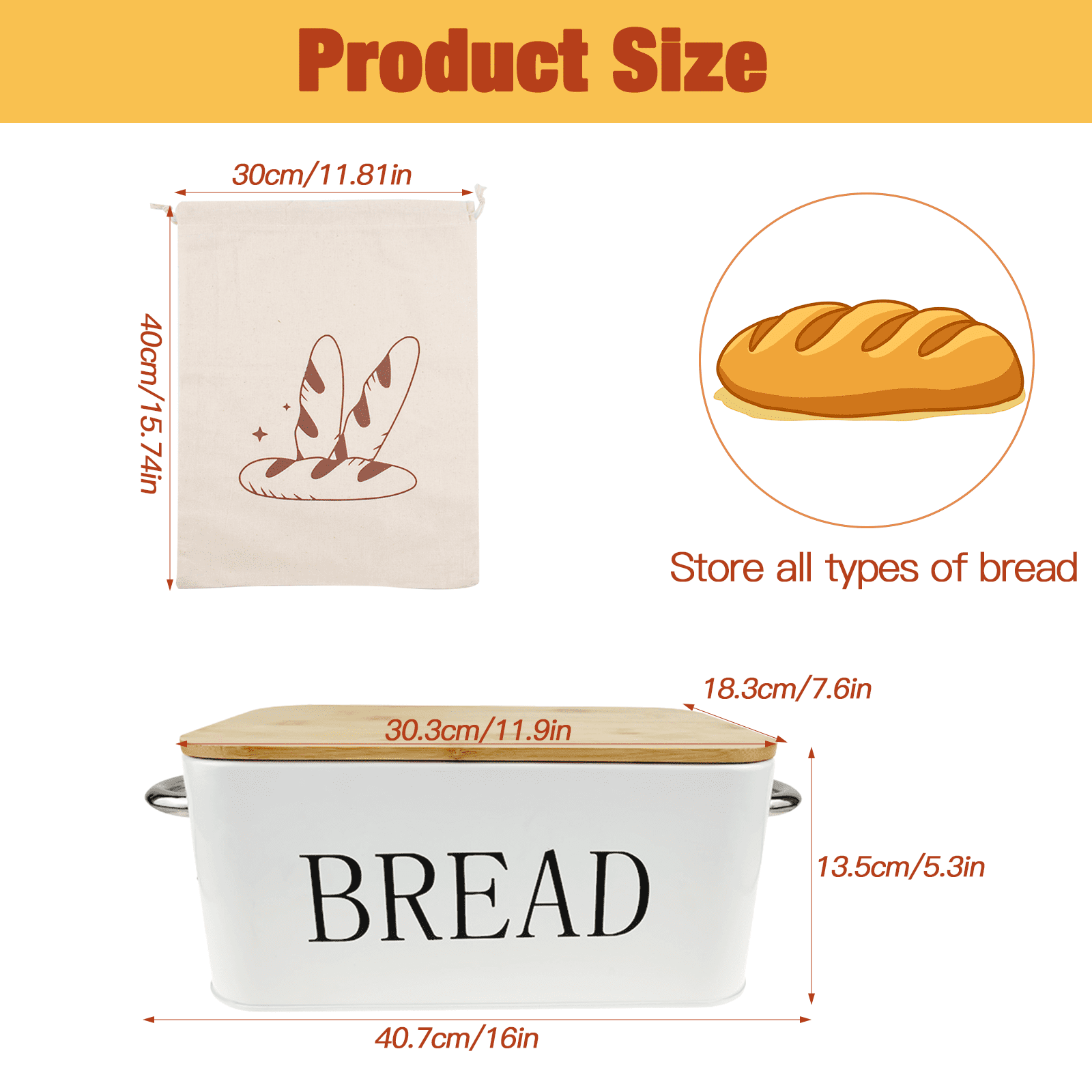 SPOKKI Modern Metal Bread Box with Bamboo Cutting Board Lid, Bread Storage Container for Kitchen Counter, Vintage Kitchen Decor Organizer