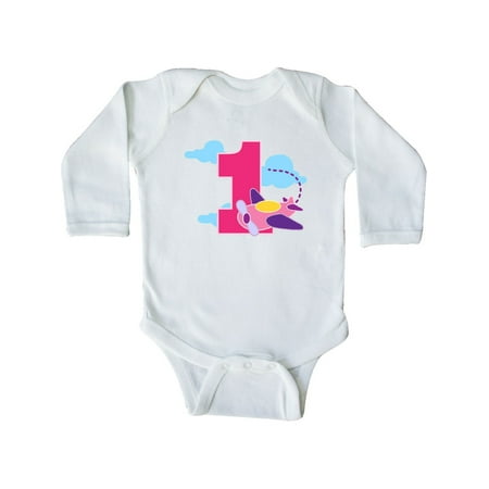 

Inktastic 1st Birthday Pilot Airplane Gift Baby Girl Long Sleeve Bodysuit