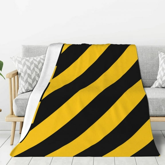 Yellow Black Strip Throw Blanket for Stylish Warm Winter Cabin Ultra-Soft Micro Fleece Blanket, Premium Microfiber, Silky Soft, Plush, Warm and Lightweight for Couch, Sofa, Bed - 40"X30"
