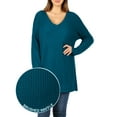 thumbnail image 4 of J. METHOD Women’s Knit Sweater Long Sleeve V-Neck Thermal Waffle Warm Casual Tunic Pullover Side Slit Knitted Top NEWT395 Teal S, 4 of 5