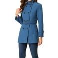 thumbnail image 5 of INSPIRE CHIC Women's Stand Collar Double Breasted Mid Length Winter Trenchcoat M Dusty Blue, 5 of 7