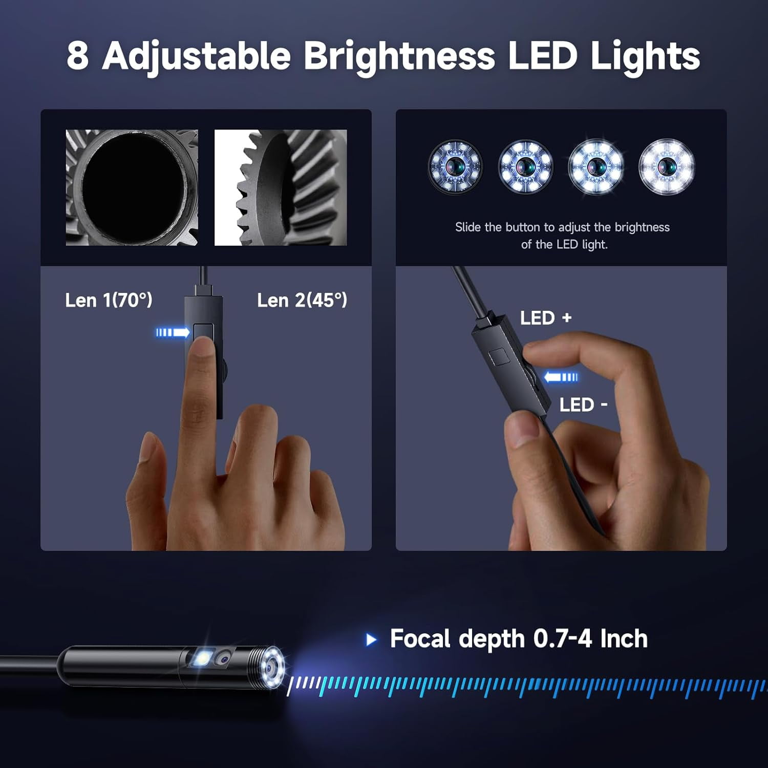 Dual-Lens Endoscope Camera with Light, 1920P HD Borescope with Adjustable LED Lights, IP67 Waterproof 16.5FT Semi-Rigid Snake Cord Inspection Camera for iPhone, iPad and Android Phone