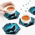 thumbnail image 7 of Fuzoiu Blue Full Moon Wolf Print Leather Coasters Set,Drink Coasters Set of 6,for Tabletop Protection, Durable PVC Coasters,Home Décor and Housewarming Gift,Hexagon, 7 of 7