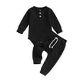 thumbnail image 2 of Musuos Infant Baby Boy Waffle Jumpsuit Outfits 3 6 9 12M Solid Color Long Sleeve Romper with Elastic Waist Pants, 2 of 10