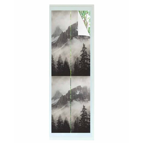 Window Privacy Film Mountains Forest Stained Glass Window Film Decorative Sun Block Window Cover Modern Nature Fog Landscape Window Clings Static Adhesive Sticker for Bathroom 23.6"x78.7"