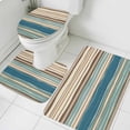 thumbnail image 4 of Bohemian Teal Bathroom Rugs Set Brown Stripe Retro Wave Line Non Slip Absorbent Soft Bath Mats 3 Piece Set with Bathroom Rug, U-Shaped Floor Mat, Toilet Seat Cover Small Size, 4 of 9