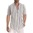 thumbnail image 3 of Mens Stripe Shirt Lapel Short Sleeve Dress Shirt Button-down Loose Blouse Tops, 3 of 4