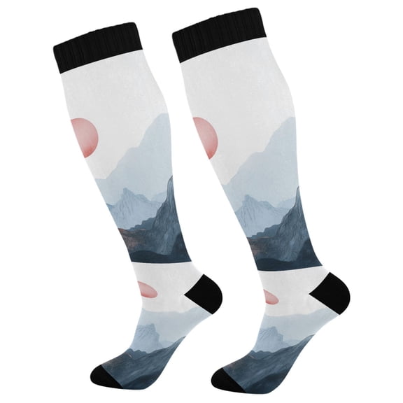 FORMRS Womens Knee High Socks Casual Long Thick Travel Daily Wear, 1 Pair, Art Mountain and Sun Pattern