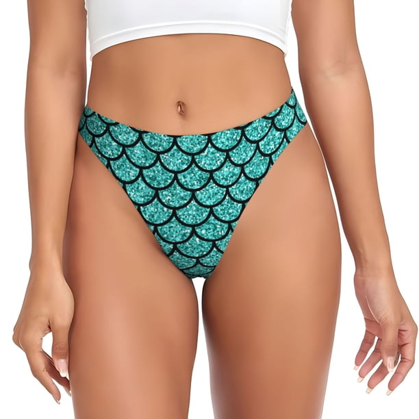 Balery Aquamarine Glitter Tangas de Algodón para Mujer con Estampado – Ropa Interior Sexy, Transpirable, G-string-X-Large