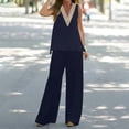 thumbnail image 1 of Ichuanyi liquidación de verano de la moda del verano encaje ling puro color sin mangas sin cuello en v camisetas tops puro color elástico cintura ancha pantalones de pantalones de piernas ancho ICHUANYI WER202308211407, 1 of 7