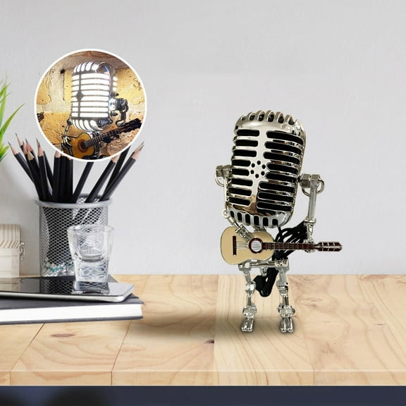 Ckraxd Vintage Microphone Robot Table Art Home Desktop Decoration Gift Unique Metal Desk Ornament