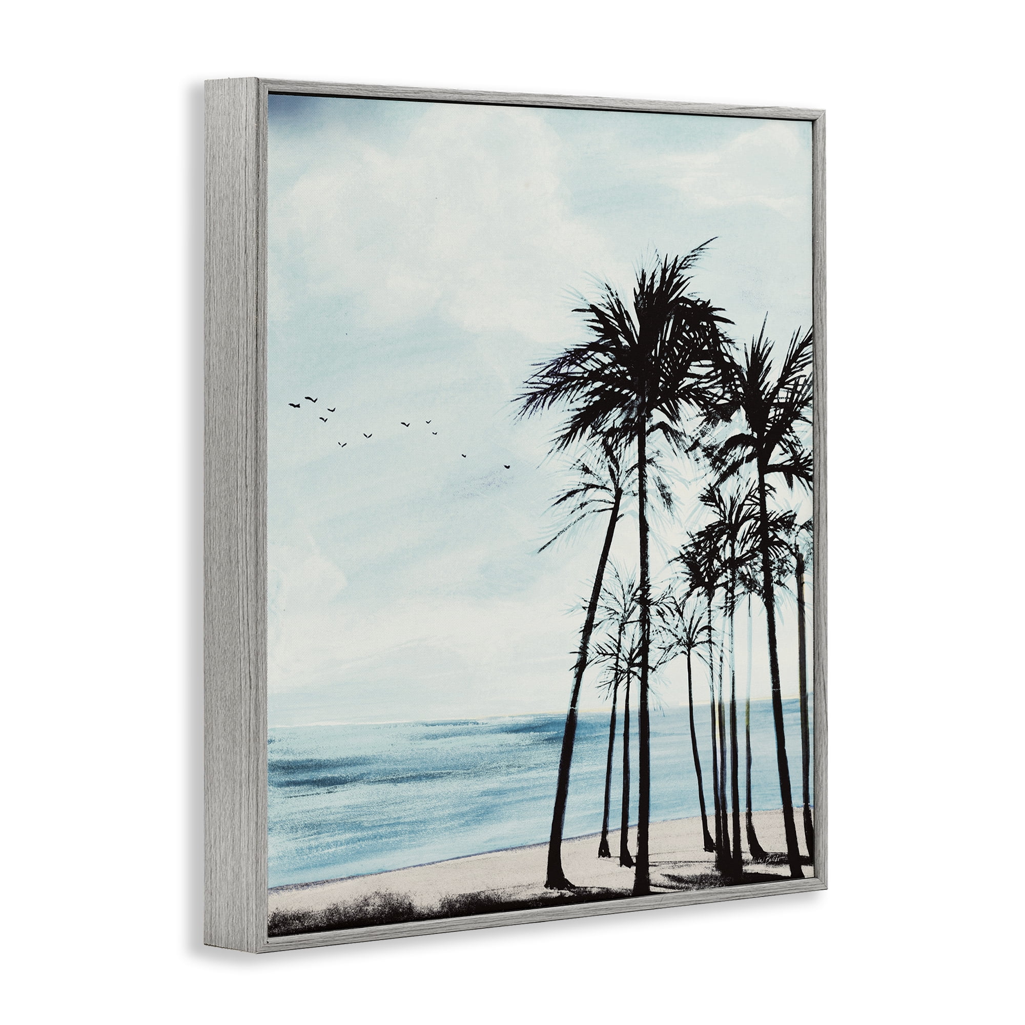 Stupell Industries Summer Beach Silhouette Coastal Painting Gray Framed Art Print Wall Art, 16 x 20