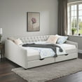 thumbnail image 3 of Tcbosik Daybed Queen Size with 2 Drawers, Upholstered Linen Fabric Sofa Bed, Wood Bed Frame for Small Space, Living Room, Guest Room, Bedroom, Beige, 3 of 10