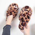 thumbnail image 3 of Pantoufles en Peluche Léopard Douces à Bande Croisée pour Femmes, Pantoufles Duveteuses, Chaussures à Bout Ouvert, Sandales à Enfiler pour Intérieur Extérieur, 3 of 3