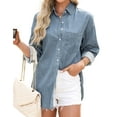 thumbnail image 3 of Fantaslook Denim Shirts for Women Button Down Blouses Long Sleeve Casual Tops Fall Outfits, 3 of 9