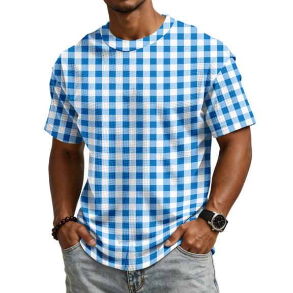 JULMCOMO Waffle Knit Shirts for Men Striped Crew Neck Short Sleeve Casual Summer T Shirt Loose Fit Comfy Classic Tees Navy XL
