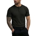 thumbnail image 3 of Kladzum Men's Basic Shirts Short Sleeve Henry Neck Boxy Solid Color Casual Shirts Breathable Comfort Summer Daily Work Versatile Shirts S-3XL, 3 of 10