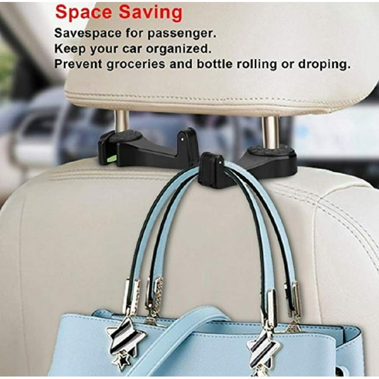 2-Pack Car Seat Headrest Hooks - Durable Backseat Hangers for Purses, Bags, and Clothes Tika