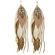 thumbnail image 1 of Vangania aretes largos mujer Buho Gold con plumas cuero y perla artesanal, 1 of 4
