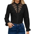 thumbnail image 1 of Blusa negra de manga larga con aberturas y botonadura sencilla, talla M Blusa retro de encaje con volantes, 1 of 6