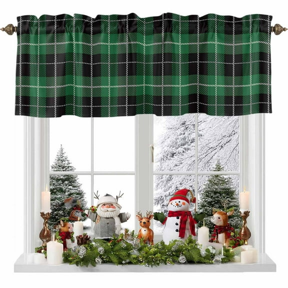 St Patrick Valance Curtain for Windows Christmas Green Black Plaid Curtain Valances Short Window Treatments Panels for Kitchen Bathroom Laundry Room Basement 42 x 12 Inch