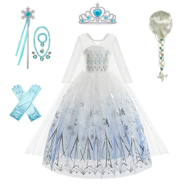 Vestido de princesa Frozen de Disney, coronación de Elsa, Vestidos de fiesta de cumpleaños para niños, disfraz de Reina de la nieve, disfraz de Cosplay para niñas, vestido de baile, ropa 7-8T 140CM Gao Jinjia LED