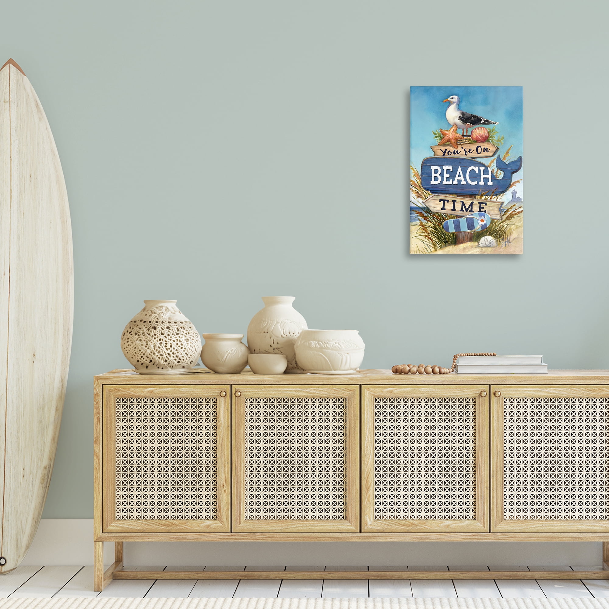Stupell Industries On Beach Time Sign Nautical & Beach Painting Wrapped Canvas Art Print Wall Art, 20 x 30